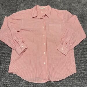 Foxcroft Womens Button Up Shirt Size‎ 14 Red White Stripe Wrinkle Free Cotton